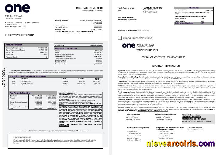 USA One bank mortgage statement 1-2
